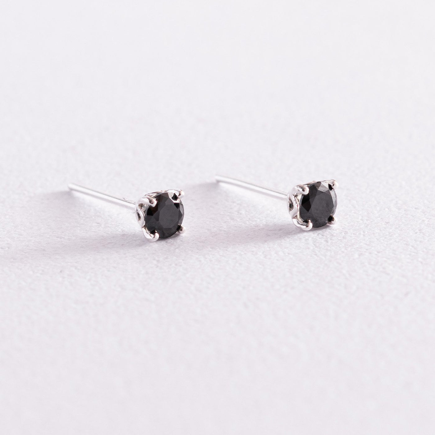 Silver stud earrings black cubic zirconia