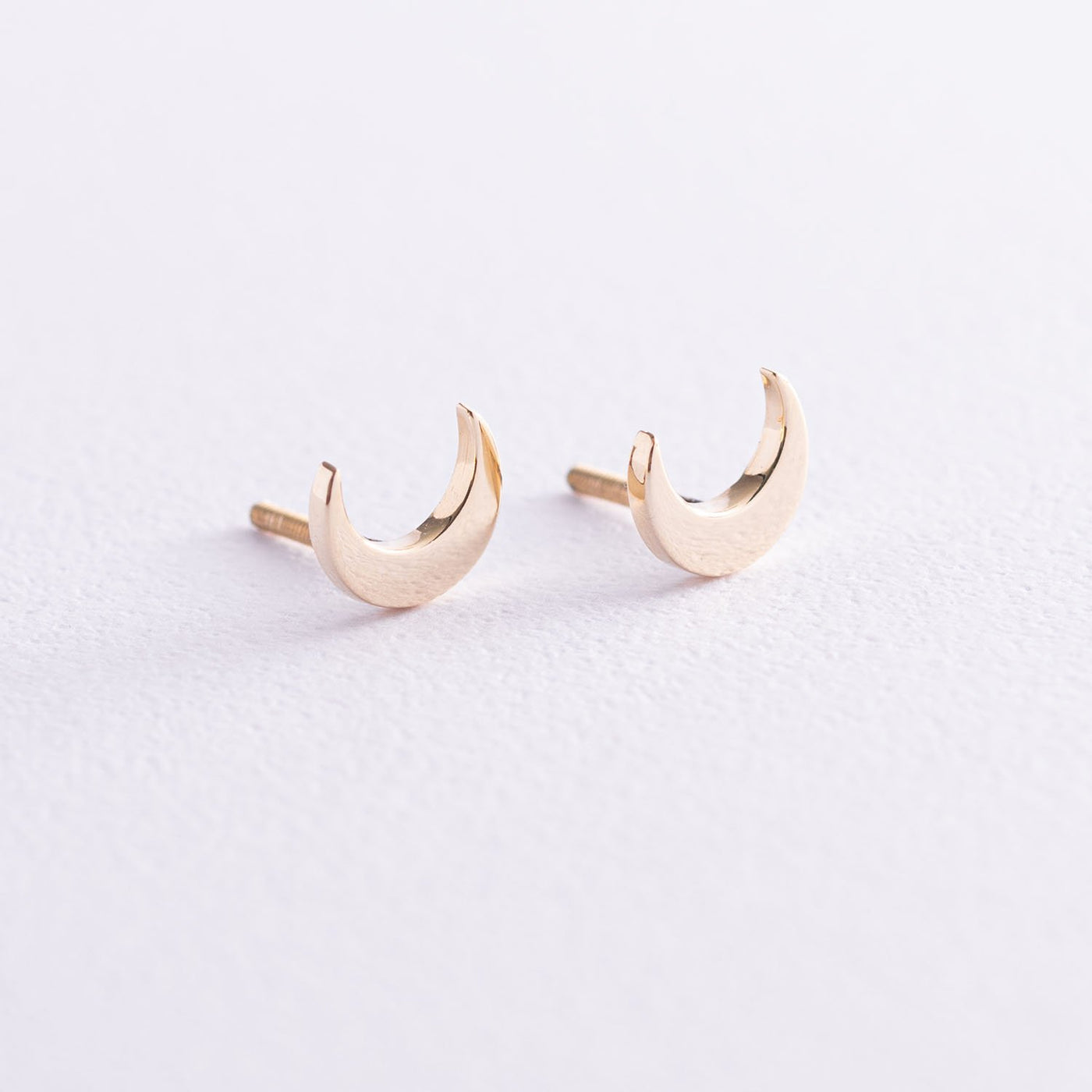 Yellow Gold Moon Stud Earrings