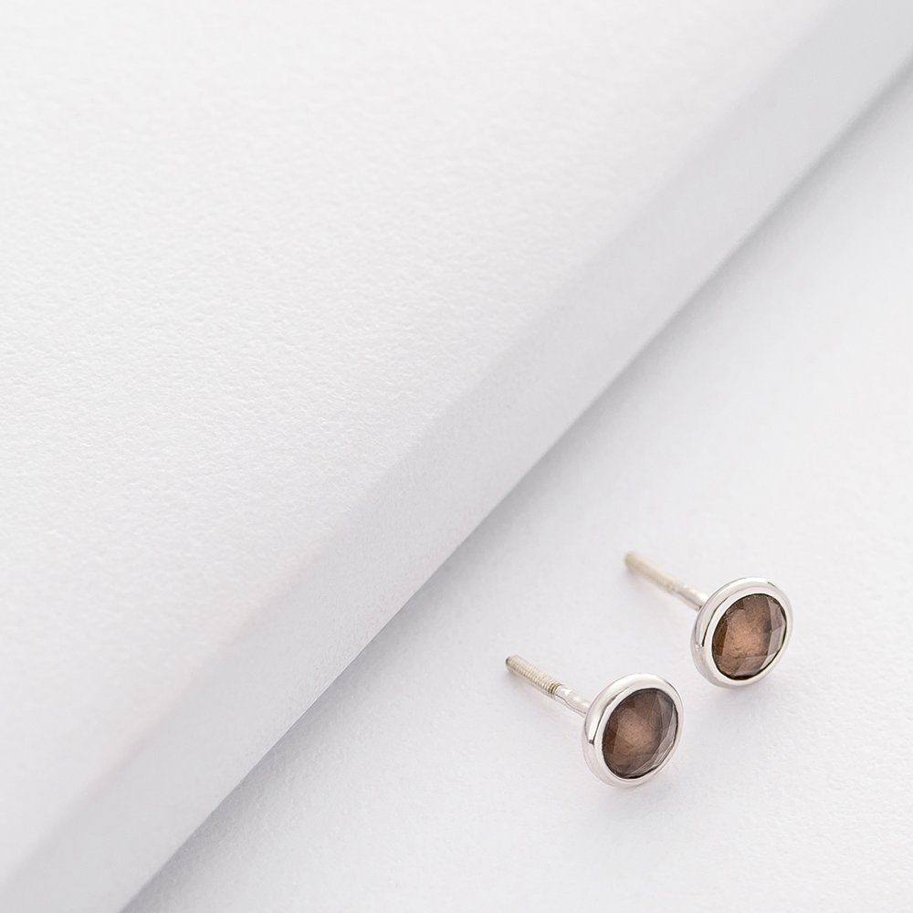 Silver stud earrings (smoky quartz)