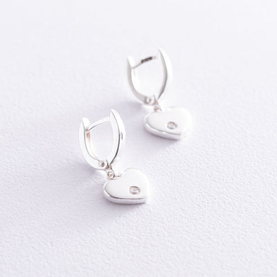 Silver Heart Earrings with cubic zirconia