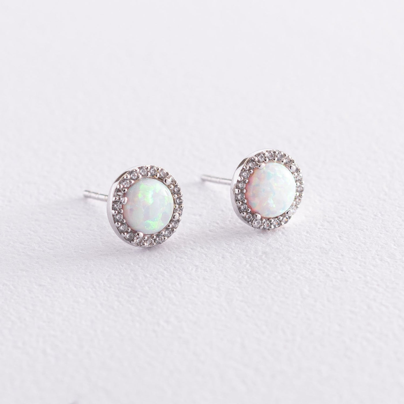 Gold Stud Earring Shining (synthetic opal, cubic zirconia) 9 mm