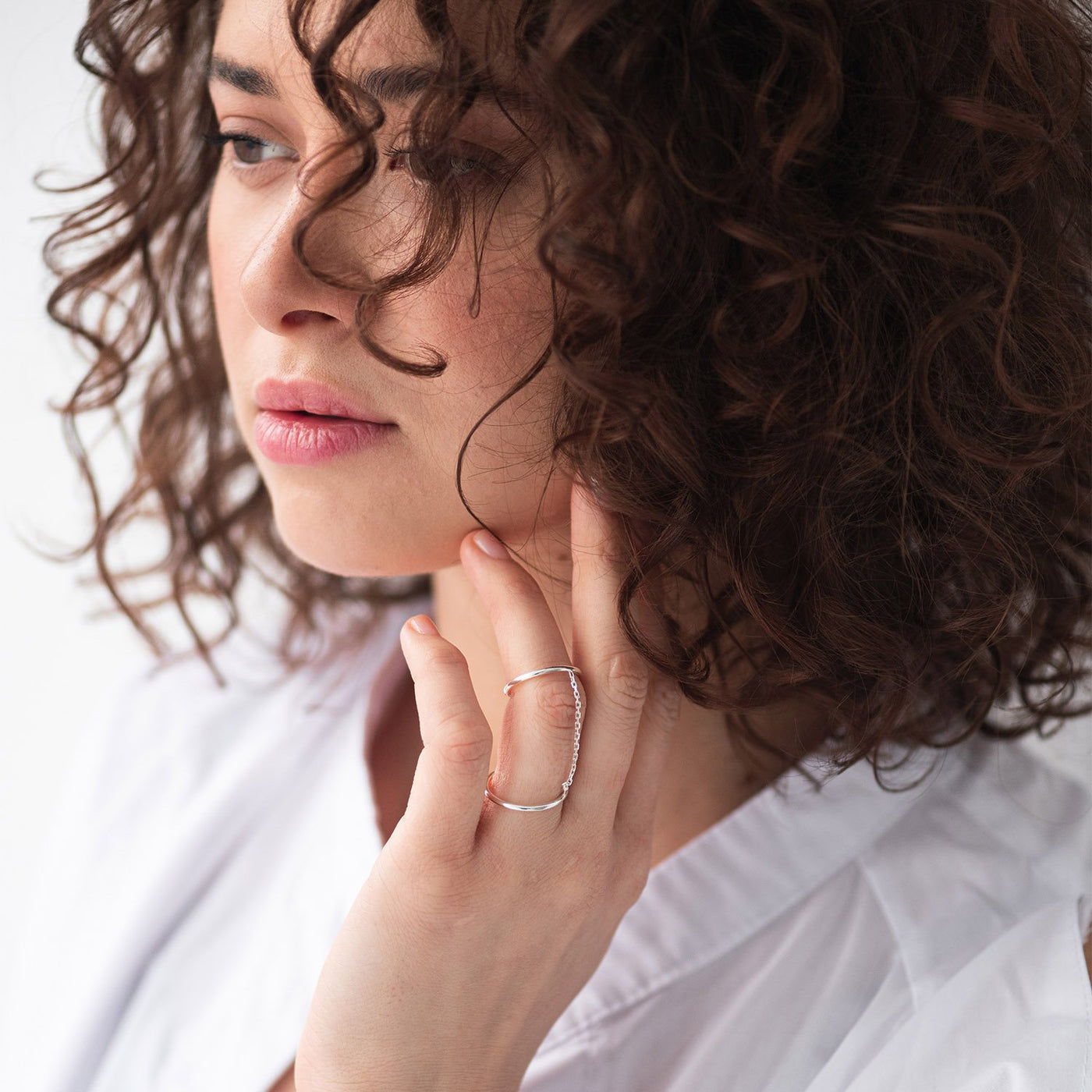 Silver double chain ring