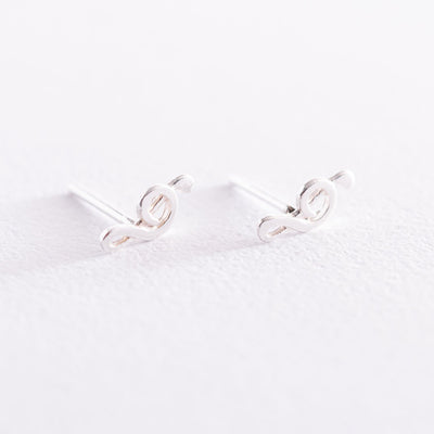 Silver Treble clef stud earrings