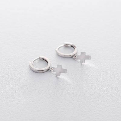 White Gold Cross Earrings