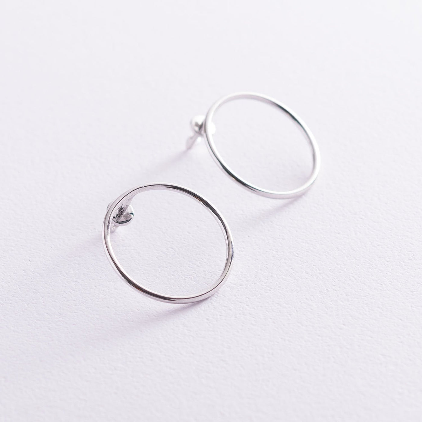 White Gold Big Circle Stud Earrings