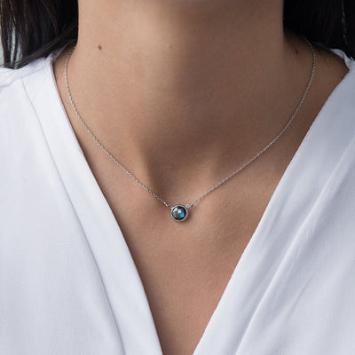 Silver Necklace with Synthetic London Blue Topaz