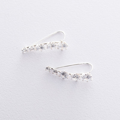 Silver climber earrings with cubic zirconia