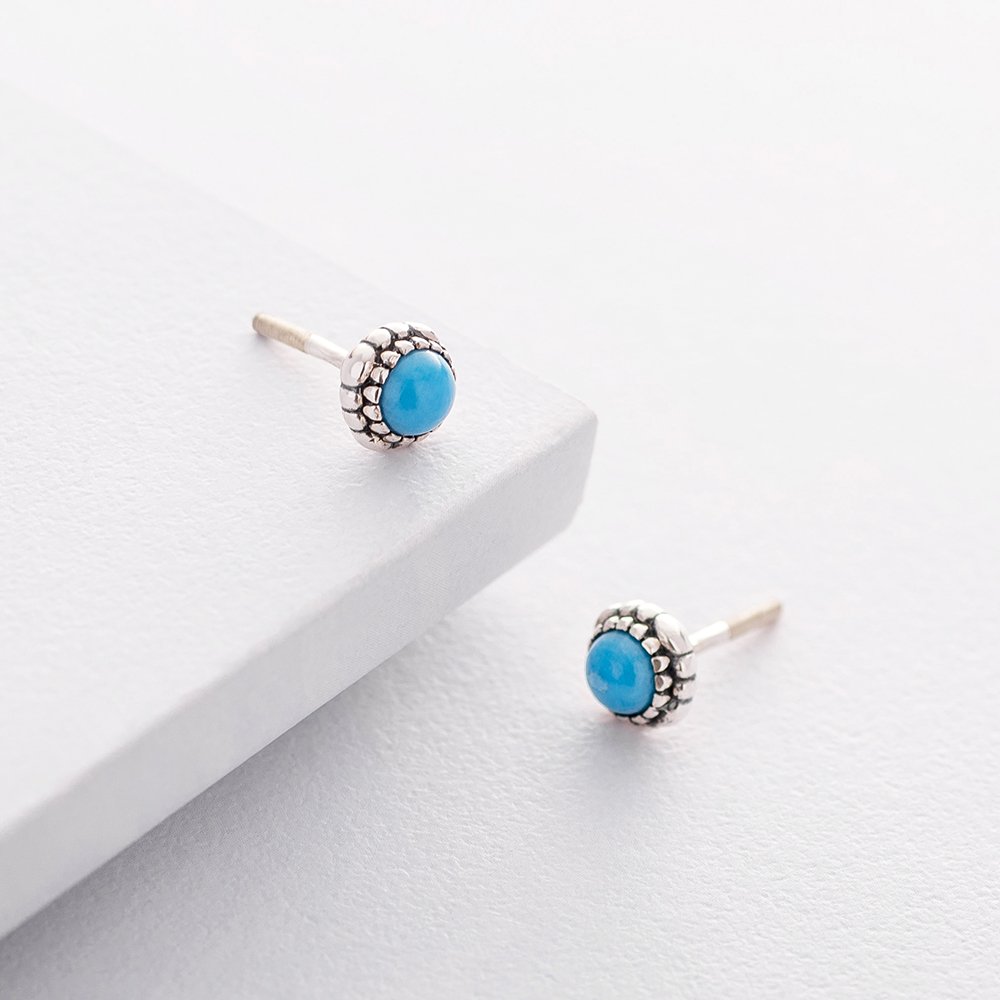 Silver stud earrings (artificial turquoise)