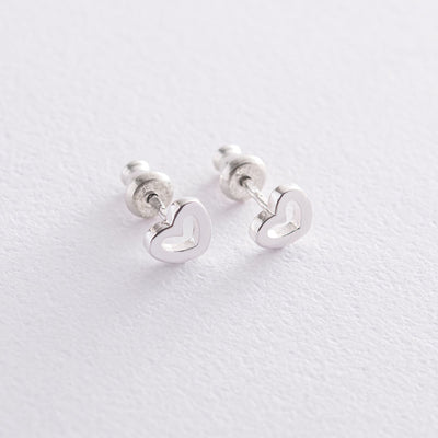 Silver heart stud earrings