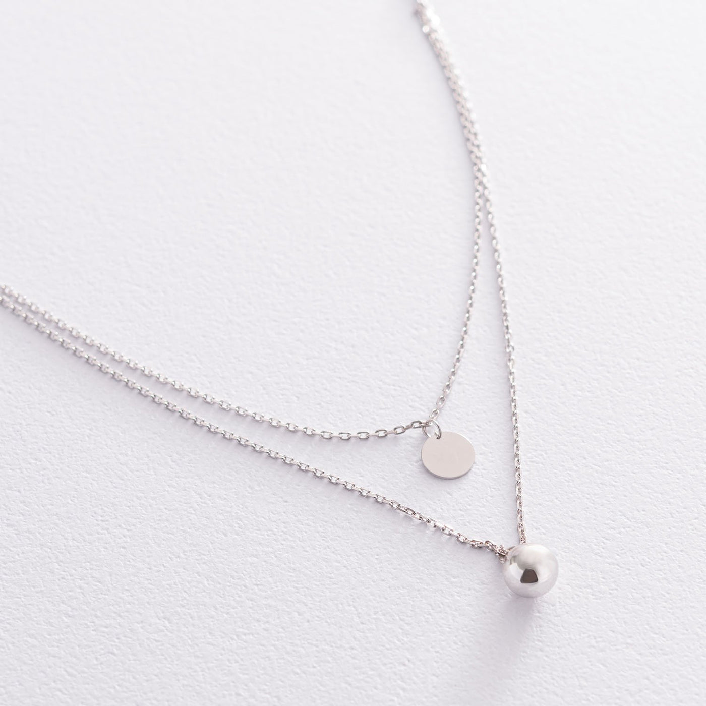 White Gold Ball and Coin Necklace