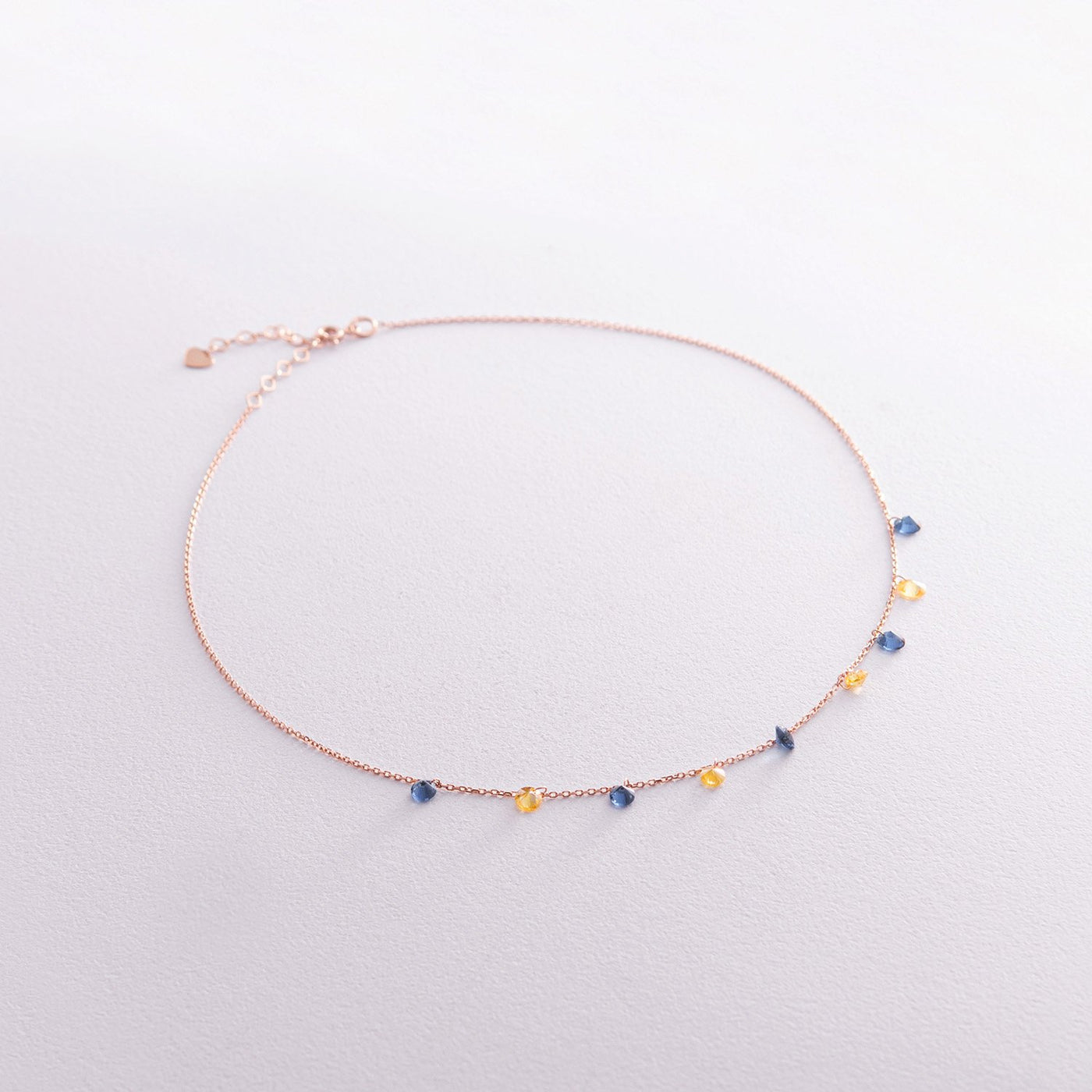 Gold Necklace "Ukrainian" (blue and yellow cubic zirconia)