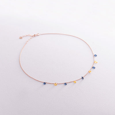 Gold Necklace "Ukrainian" (blue and yellow cubic zirconia)