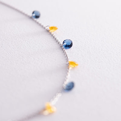 Gold Necklace "Ukrainian" (blue and yellow cubic zirconia)