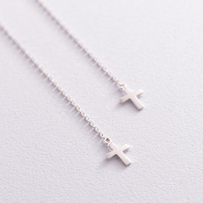 Silver cross chain earrings