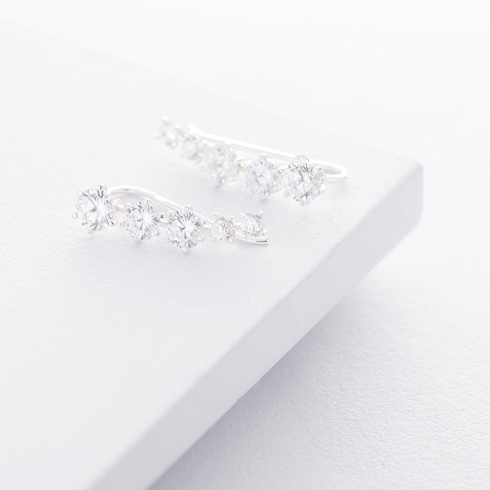 Silver climber earrings with cubic zirconia