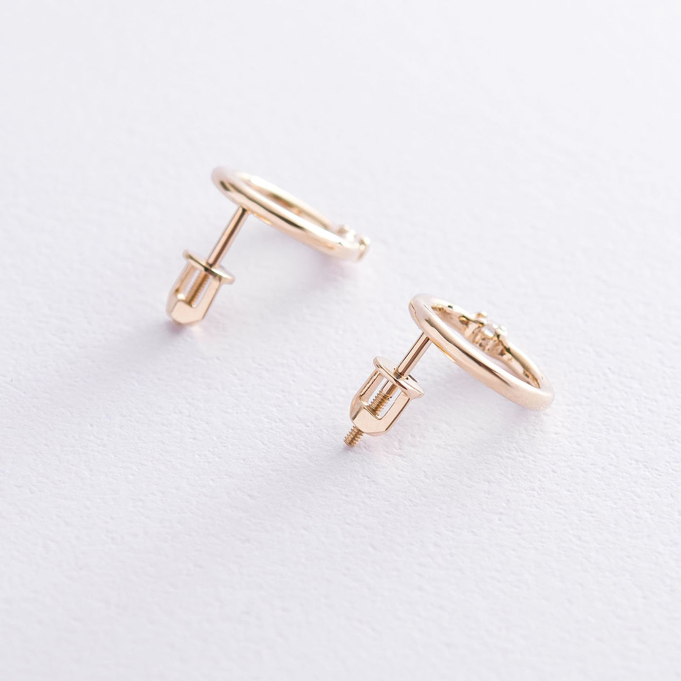 Yellow Gold Stud Earrings Luck with cubic zirconia