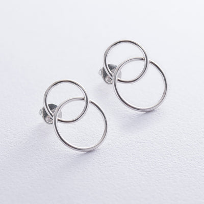 Silver stud earrings Interlacing of rings