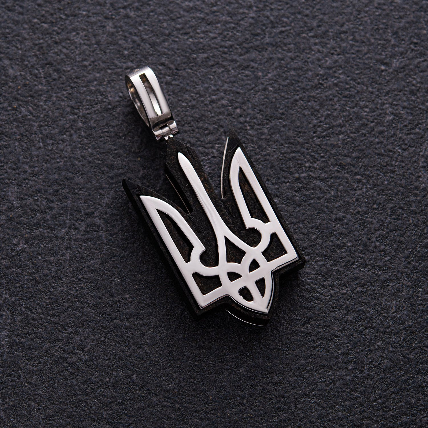 Silver pendant "Coat of arms of Ukraine - Trident" with ebony wood