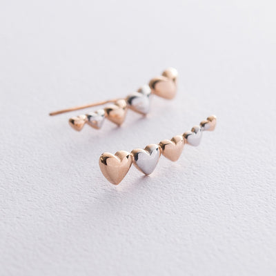 Gold climber heart earrings