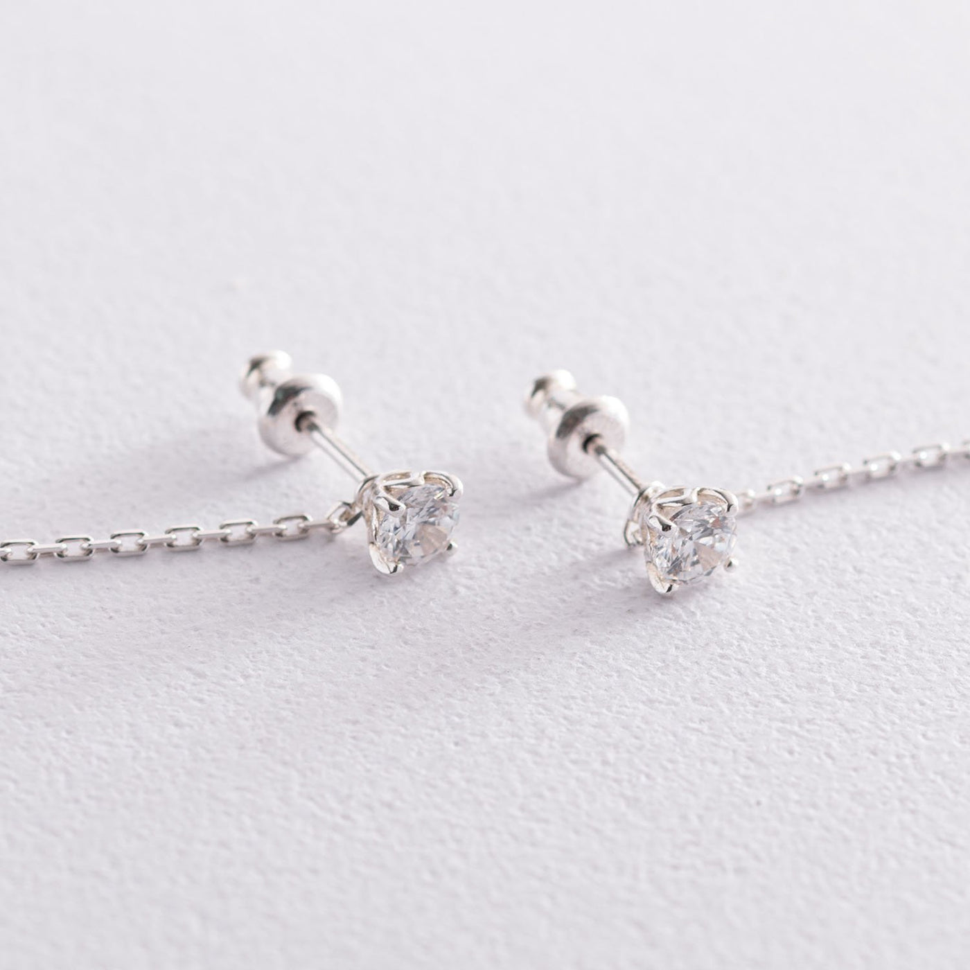 2 in 1 Silver earrings Circle on a chain (cubic zirconia)