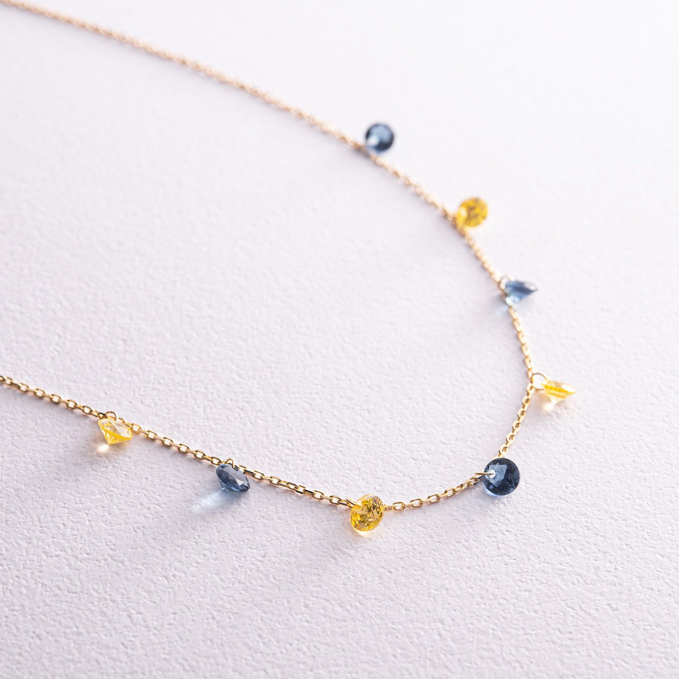 Gold Necklace "Ukrainian" (blue and yellow cubic zirconia)