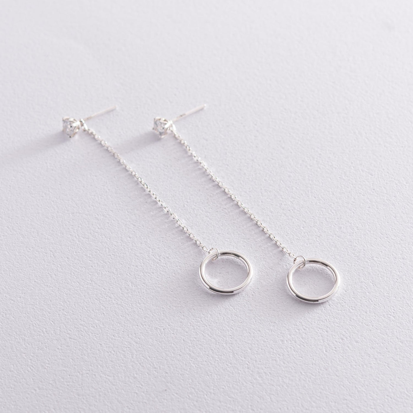 2 in 1 Silver earrings Circle on a chain (cubic zirconia)