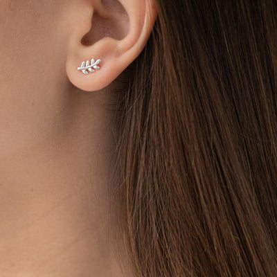 White Gold Stud Leaves Earrings