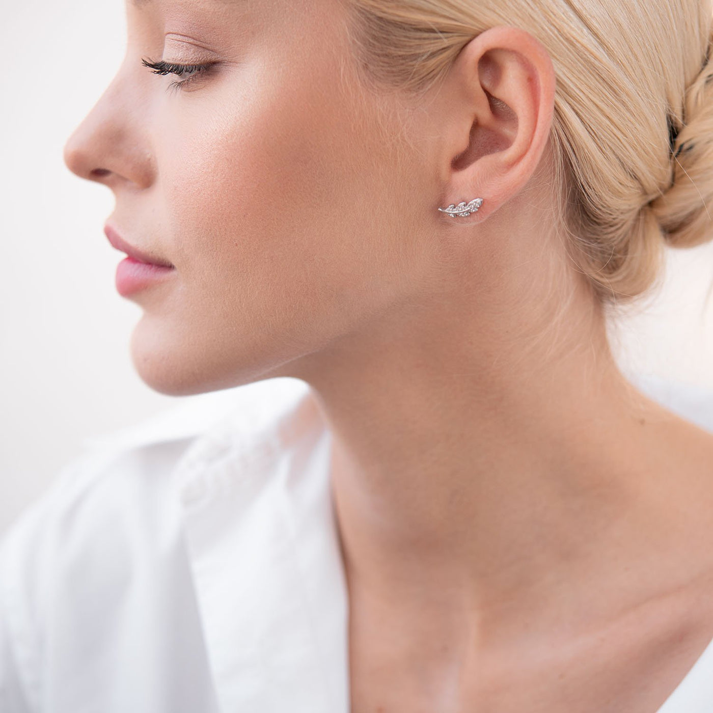 Silver Feathers Stud Earrings