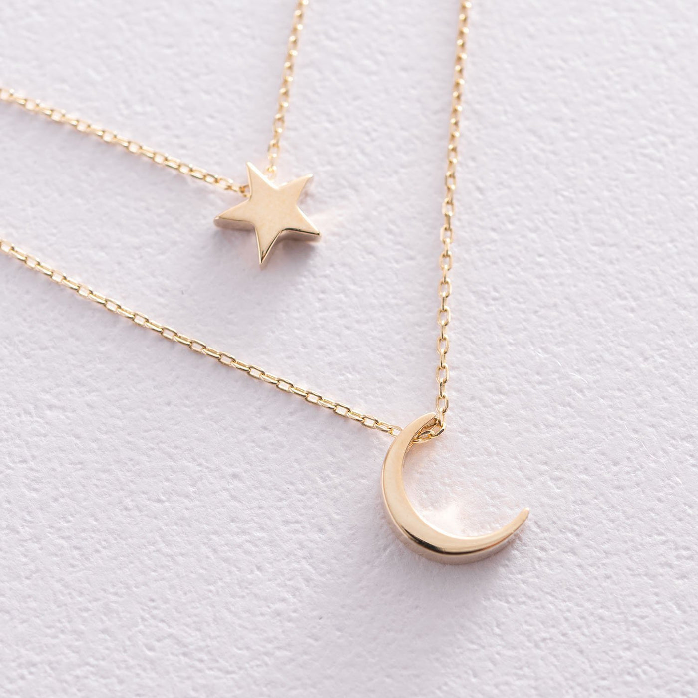 Yellow Gold Star and Moon Necklace