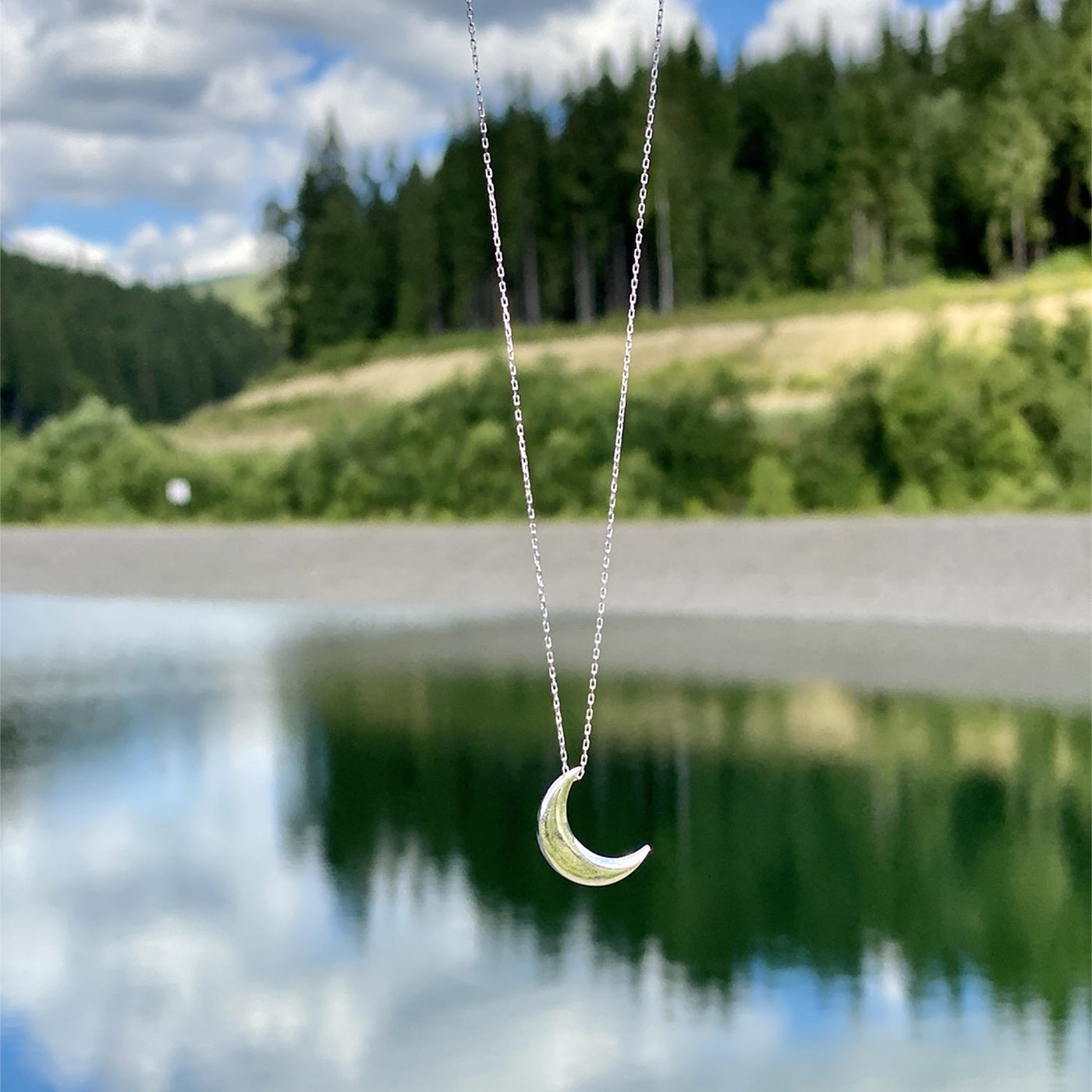 White gold Moon Necklace