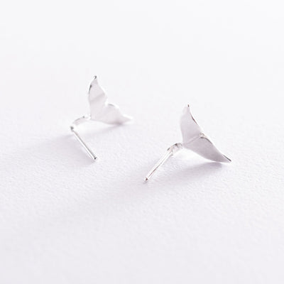 Silver Stud Earrings Whale Tail