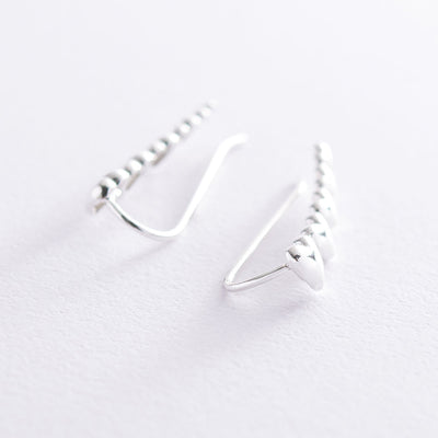 Silver heart climber earrings