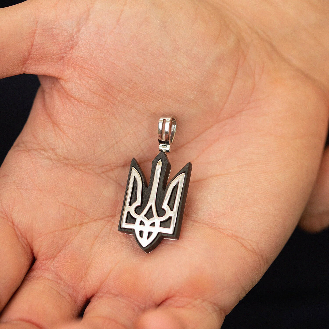 Silver pendant "Coat of arms of Ukraine - Trident" with ebony wood