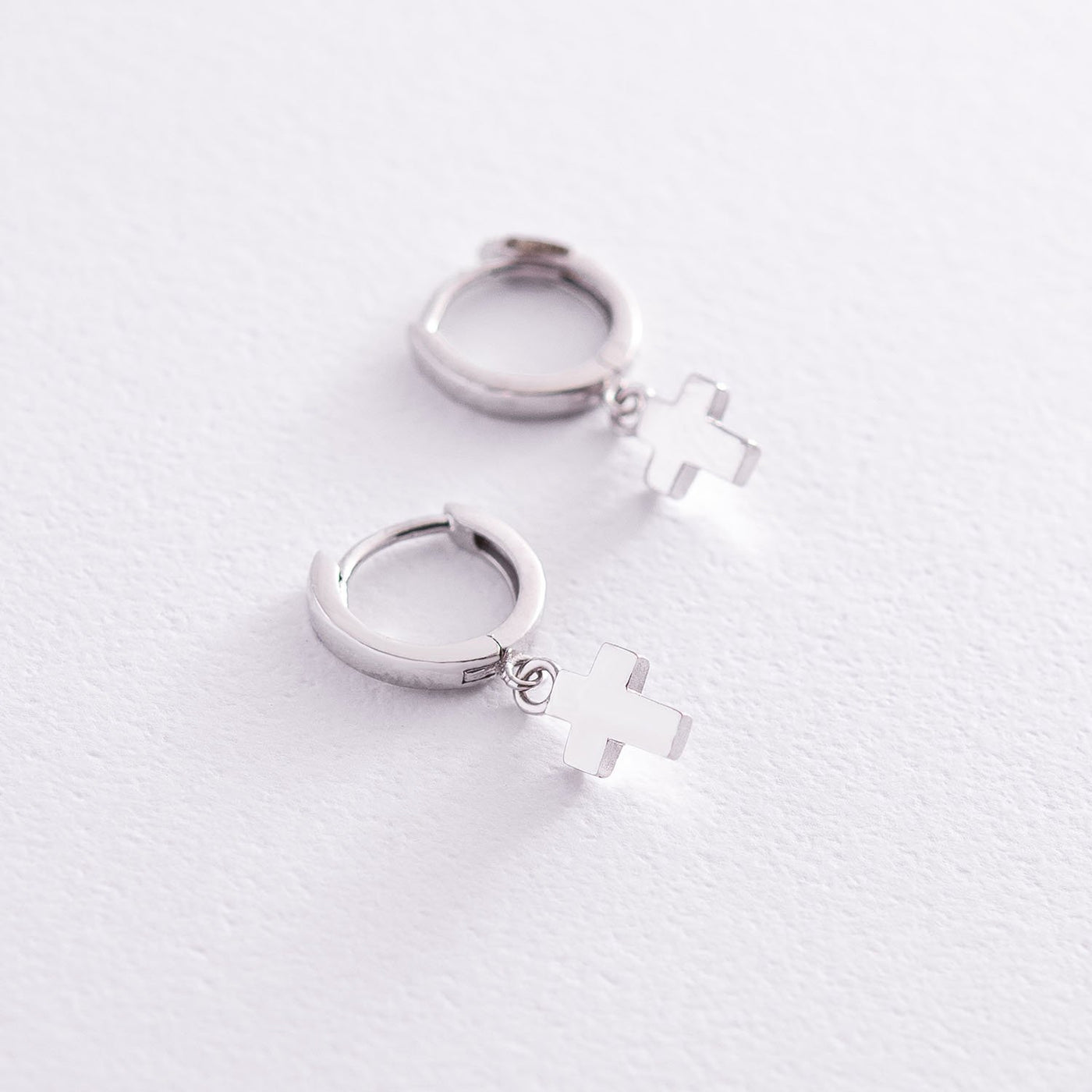 White Gold Cross Earrings