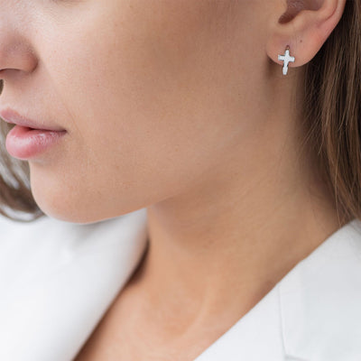 Silver cross earrings with enamel