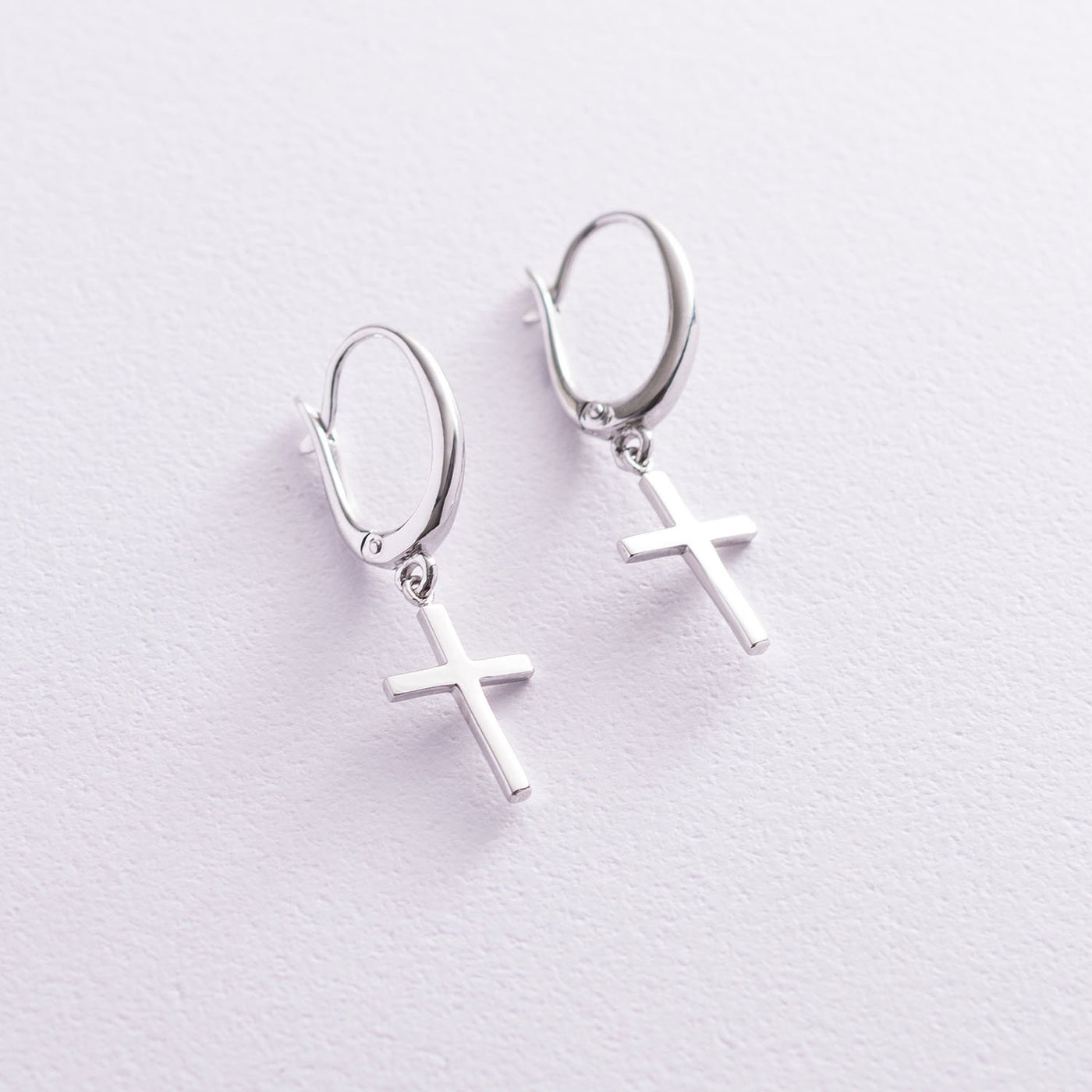 White Gold Cross Earrings