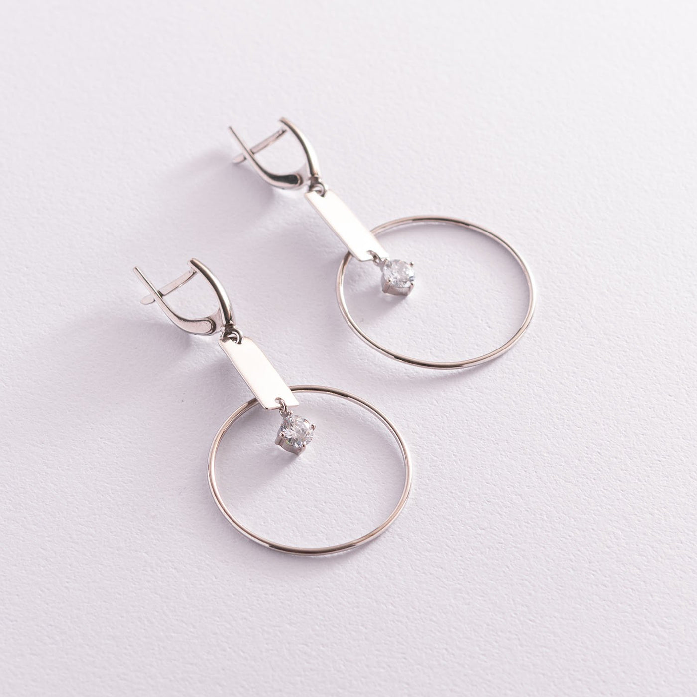 Silver earrings Geometry with cubic zirconia