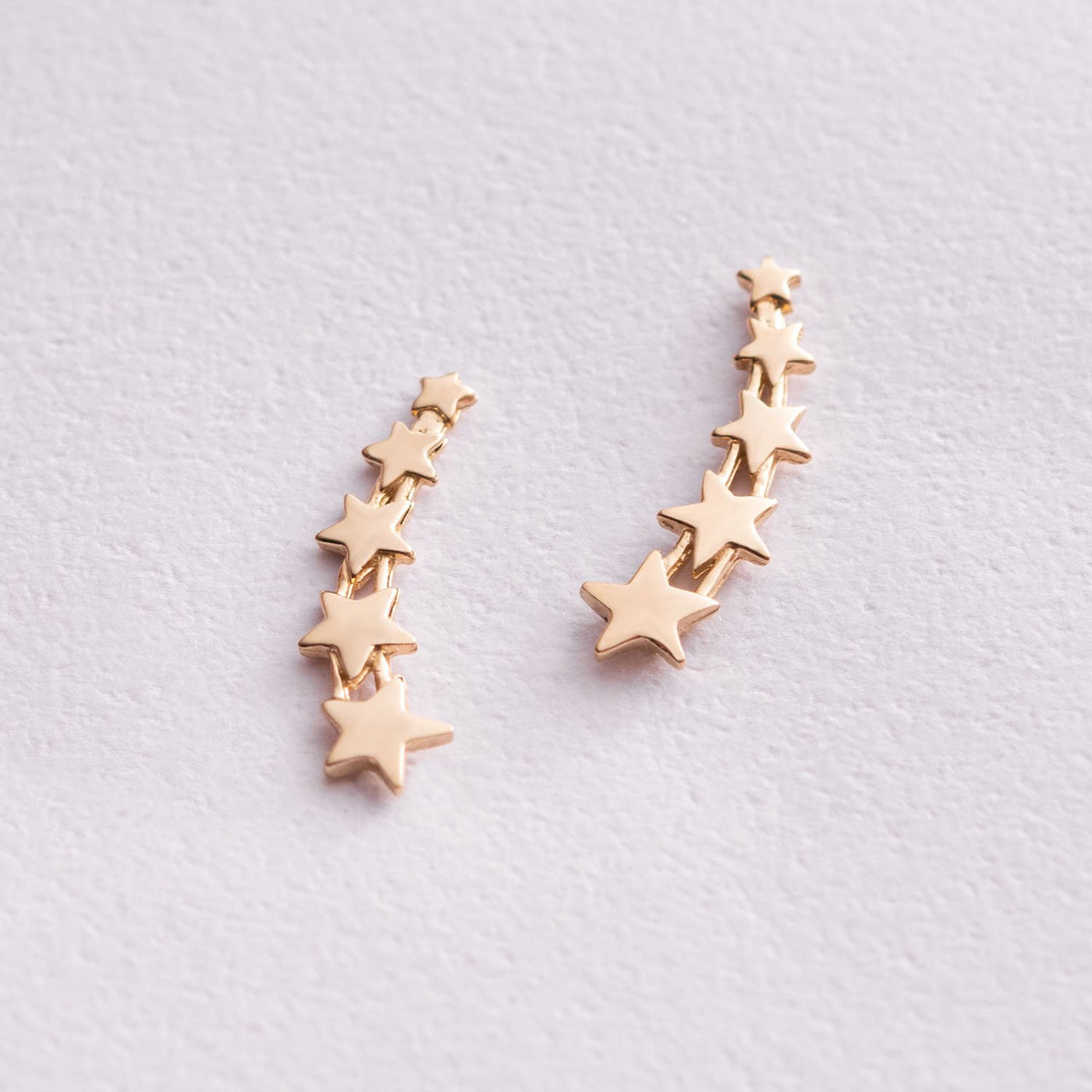 Yellow Gold Star Climber Earrings