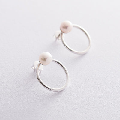 Silver stud circle earrings with pearls