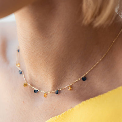 Gold Necklace "Ukrainian" (blue and yellow cubic zirconia)