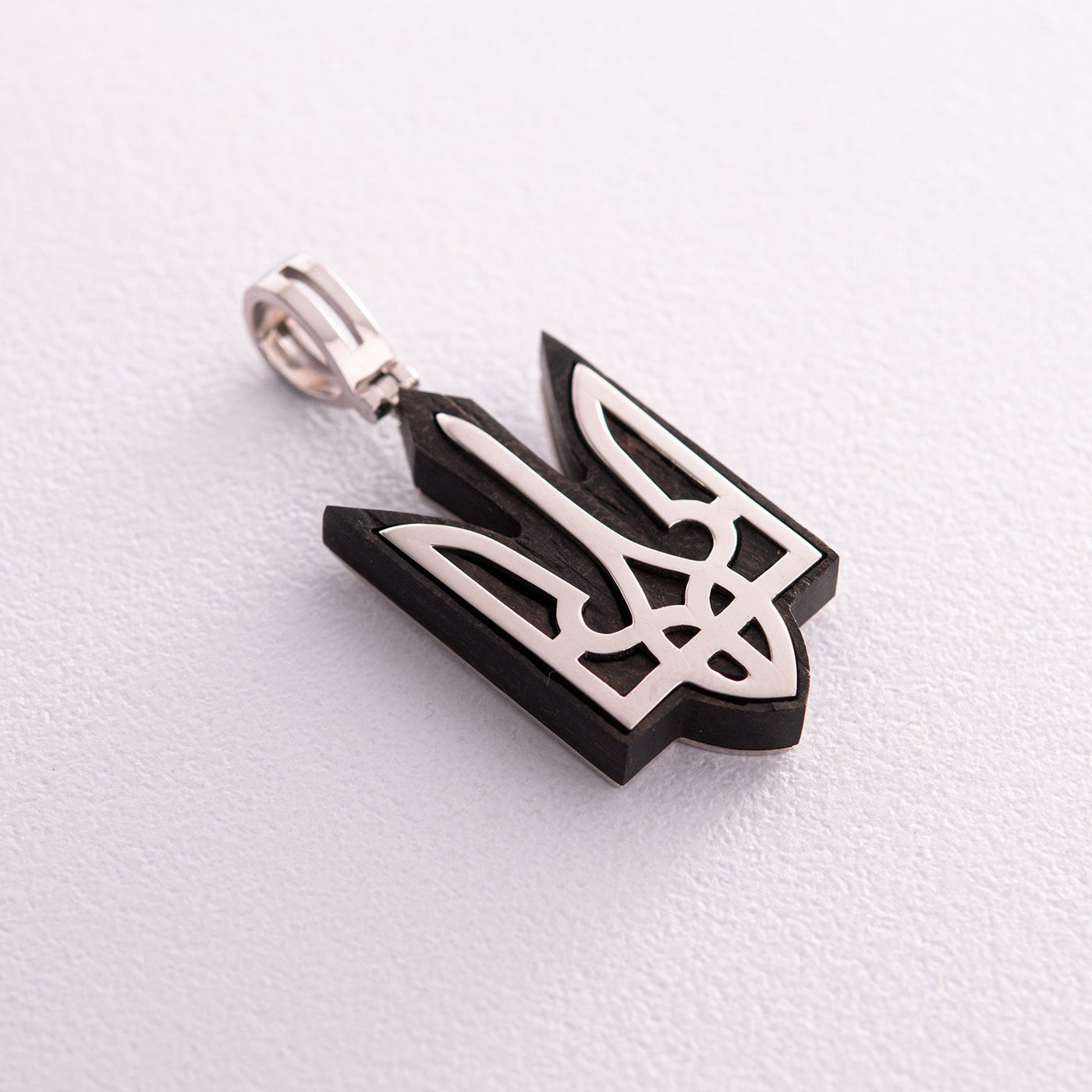 Silver pendant "Coat of arms of Ukraine - Trident" with ebony wood