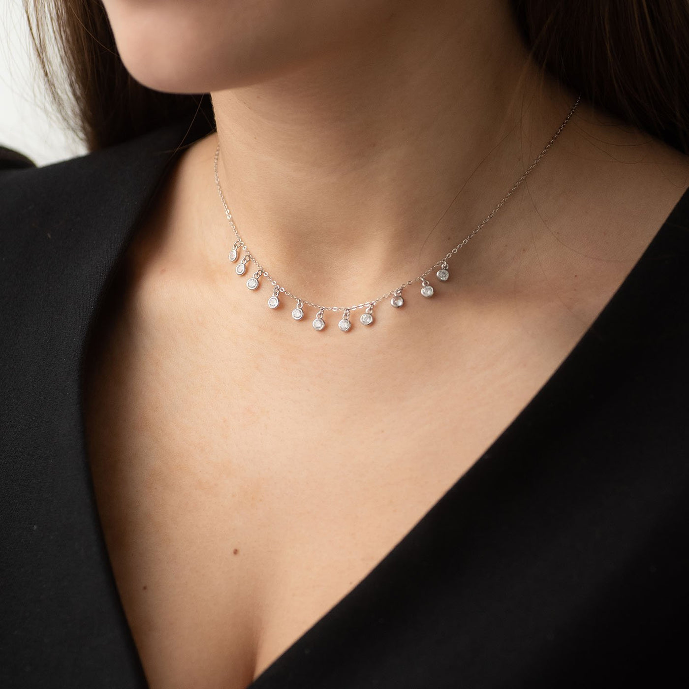 Silver necklace with cubic zirconia