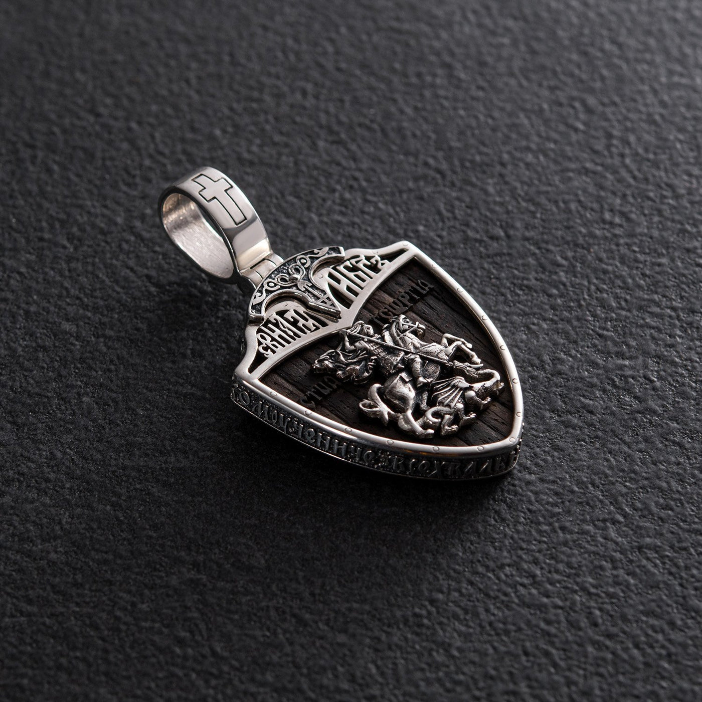 Silver pendant "St. George" with ebony wood