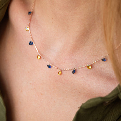 Gold Necklace "Ukrainian" (blue and yellow cubic zirconia)