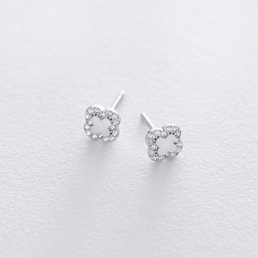 Gold stud earrings Clover (cubic zirconia)