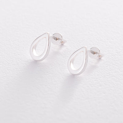 Silver stud earrings Small raindrops 1.1 x 0.8 cm