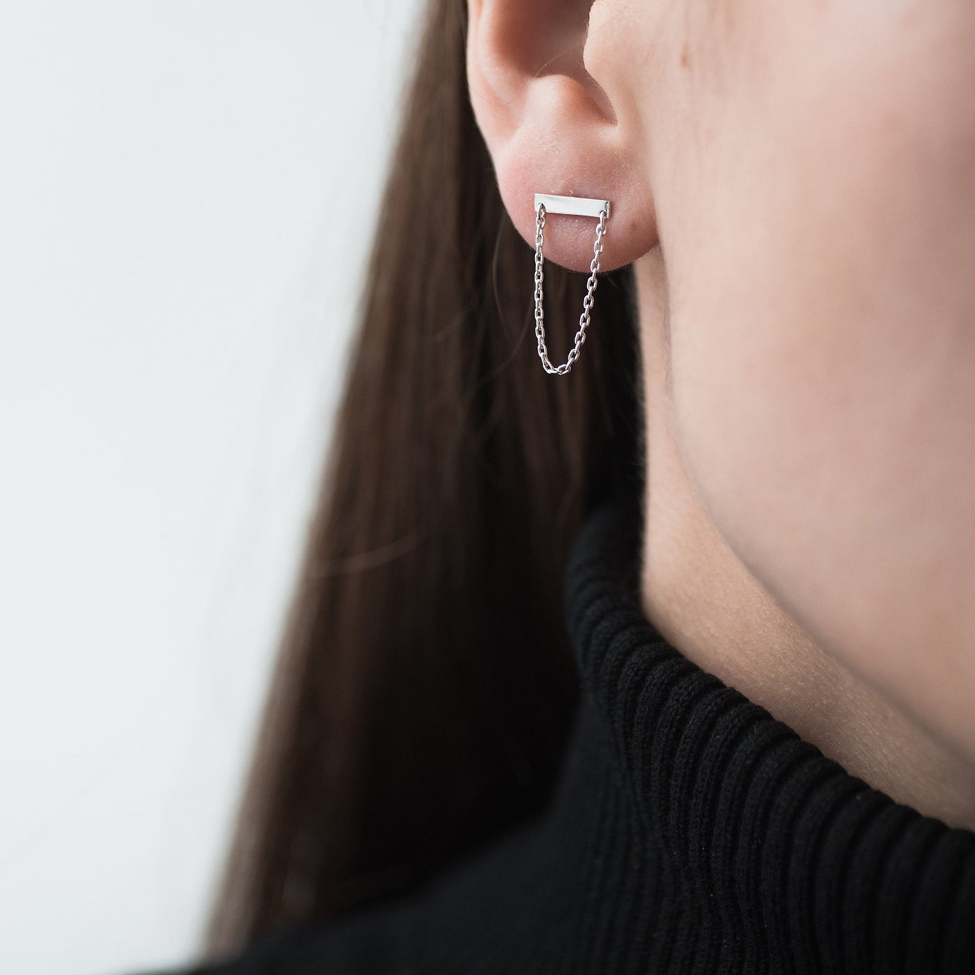 Silver chain stud earrings