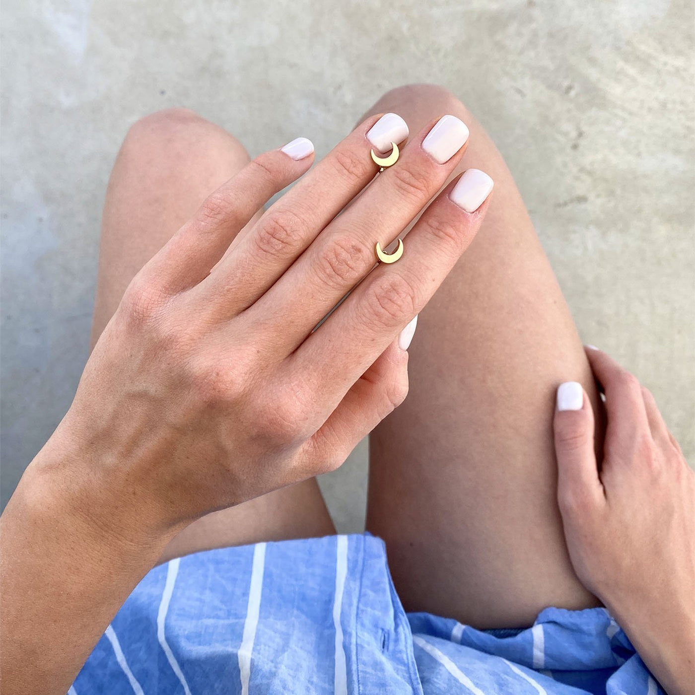 Yellow Gold Moon Stud Earrings