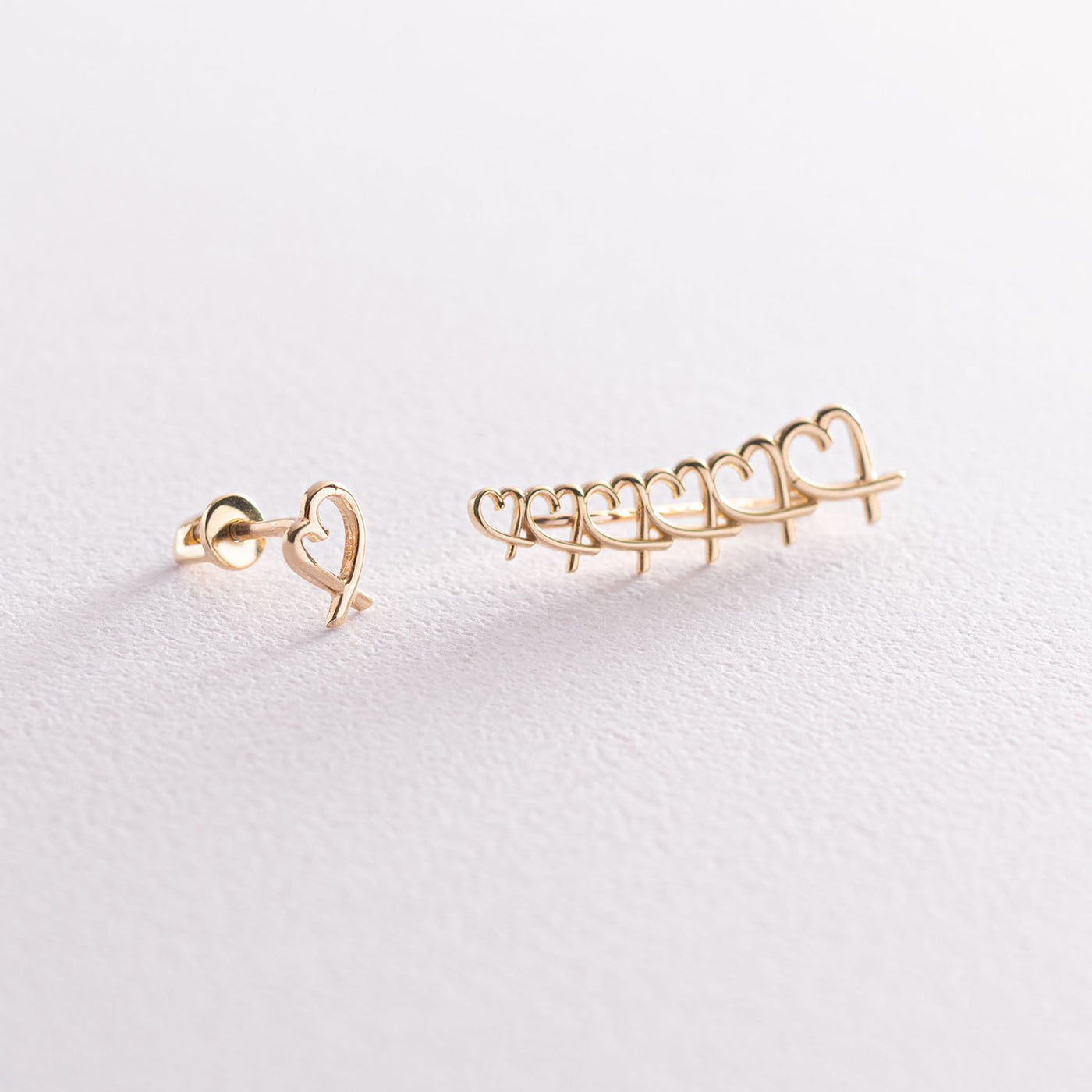 Yellow Gold Heart Climber Earrings