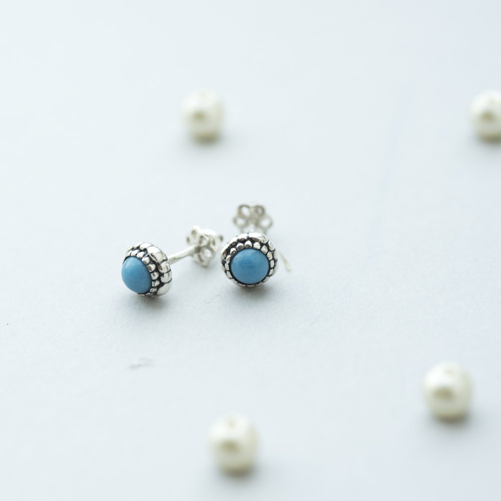 Silver stud earrings (artificial turquoise)